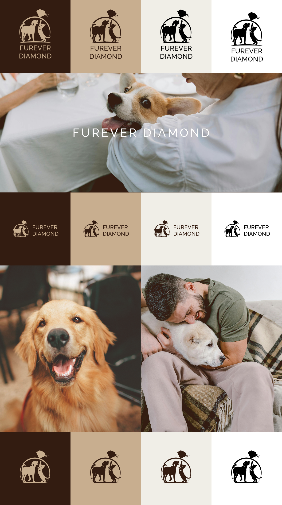 Furever Diamond logo lockups, color palette, and brand photography